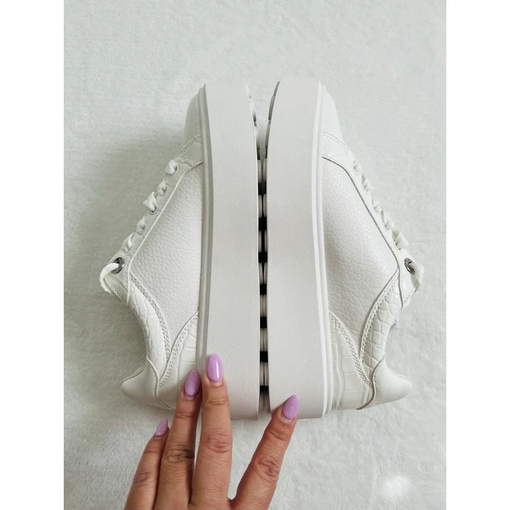 Michael Kors Womens White Faux‎ Leather  Lace Up Platform Sneakers Shoes Sz 5.5M